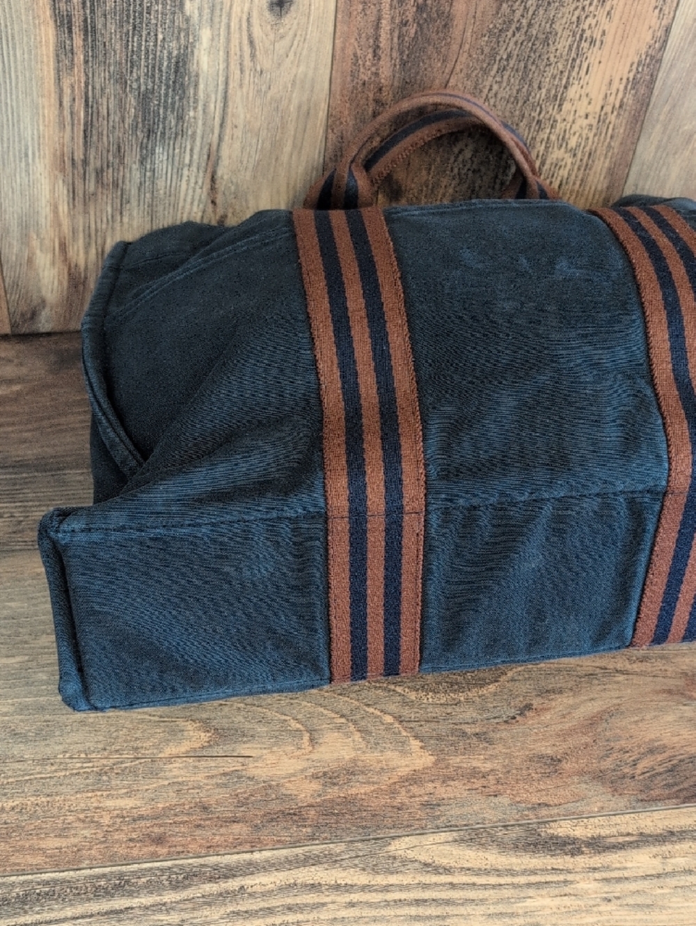 Hermes Vintage Fourre Tout Navy/Brown Distressed Canvas Tote - Picture 4 of 17